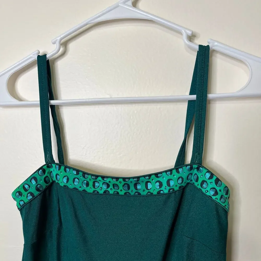 Vintage 60s 70s Roxanne Skirted One Piece Swimsuit Green‎ 12/34C Modest